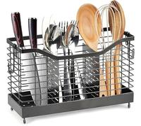 TIMENIL Large Utensil Holder for Kitchen Counter with 3 Compartments，11.8In Black Kitchen Utensil Holder Spoon Holder、Stainless Steel Spatula Holder for Kitchen Storage & Organisation