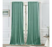 Timeper Aqua Pleat Back Tab Velvet Curtains W52 x L96 inches 2 Panels, Room Darkening Solid Home Decor Curtains for Bedroom Living Dining Room Thermal Insulated Luxury Super Soft Window Drapes