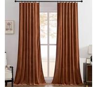 Timeper Burnt Orange Pleat Back Tab Velvet Curtains W52 x L102 inches 2 Panels, Room Darkening Solid Home Decor Curtains for Bedroom Living Dining Room Thermal Insulated Luxury Soft Window Drapes