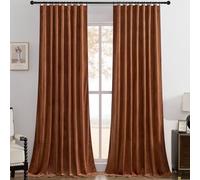 Timeper Burnt Orange Pleat Back Tab Velvet Curtains W62 x L96 inches 2 Panels, Room Darkening Solid Home Decor Curtains for Bedroom Living Dining Room Thermal Insulated Luxury Super Soft Window Drapes