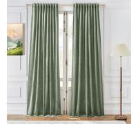 Timeper Sage Green Pleat Back Tab Velvet Curtains W52 x L90 inches 2 Panels, Room Darkening Solid Home Decor Curtains for Bedroom Living Dining Room Thermal Insulated Luxury Super Soft Window Drapes
