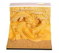 Timepiece Calendar 2025 3x3x2 Inch Dragon Paper Carving Artsy Pads with Lights Time Piece 3D Calendar Exquisite Convenient Note Pad for Home Office Ornament Gift Souvenir