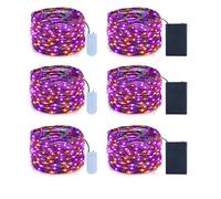 [Timer] 6 Pack 59ft Orange & Purple Halloween Lights Decorations,80 LED Halloween String Lights, Battery Operated Halloween Fairy Lights Halloween Copper Lights for Home Indoor Halloween Party Decor