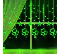 [Timer, 8 Modes] St. Patrick's Day Window Lights Decorations, 156 LED Shamrock Curtain Lights Battery Operated Shamrock Lights Saint Patricks Day Decorations Indoor Lights Irish St Patrick's Day Decor