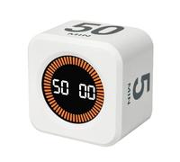 Timer Cube with 5/10/25/50 Min Presets - Digital Productivity Desk Timer with Countdown & Visual Display - Flip Clock Tool for ADHD, Kids, Adults, Kitchen, Study, Office (White)