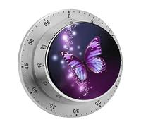 Timer,Cute Purple Butterfly Print Visual Timer Stainless Steel 60 Minute Wind Up