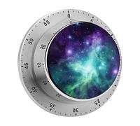 Timer,Green Blue Purple Galaxy Print Visual Timer Stainless Steel 60 Minute Wind Up