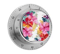 Timer,Hawaiian Flower Print Print Visual Timer,Mechanical Kitchen Timer,Stainless Steel Countdown Timer,60 Minute Wind Up Timer