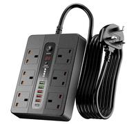 Timer Power Strip UK, 6 Way Outlets with 6 USB Ports, 3000W Overload Protected Extension Lead with 1-24H Timer & Master Switch, 1.8M Cable, Wall Mounted Multi Plug Power Socket for Home Office Kitchen