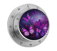 Timer,Purple Butterflies Print Visual Timer Stainless Steel 60 Minute Wind Up