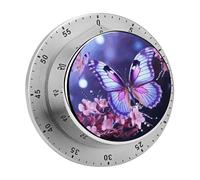 Timer,Purple Butterfly Print Visual Timer Stainless Steel 60 Minute Wind Up