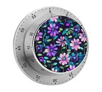 Timer,Purple Camellia Print Visual Timer Stainless Steel 60 Minute Wind Up