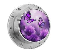 Timer,Purple Flower Butterflies Print Visual Timer Stainless Steel 60 Minute Wind Up