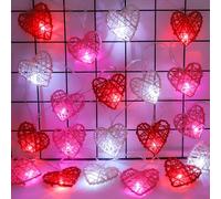 [Timer] Valentines Day Decoration Red Pink White Heart Lights 10FT 20LED 3D Hollowed Rattan Big Heart String Light Battery Operated, Valentines Day Lights Romantic Valentines Decorations Bedroom Party
