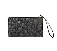 timeracing Fashion Women Girl Glitter Faux Leather Wristlet Clutch Purse Travel Toiletry Long Makeup Bag (Black)