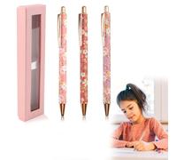 Times Mark 3Pcs Floral Ballpoint Pens, Personalized Fancy Metal Flower Ballpoints Pens with Box, Retractable Pretty Pen Sets for Ladies Student Teacher Office Birthday Drawing Children's Day Gifts