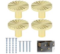 Times Mark 4 Pack Brushed Gold Cabinet Knobs Vintage Brass Flat Drawer Pulls Kitchen Bathroom Cabinet Hardware Doors Handles with Screws Set for Cupboard Dresser Wardrobe Drawers Jewelry Boxes