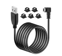 Times Mark Mini USB Cable 5m, USB 2.0 A to Mini B 5-Pin Right Angle Charging & Data Sync Cable, Extra Long Lead for Dash Cam, Sat Nav, GPS and Camera, with 5 Cable Clips, Black