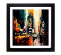 Times Square Abstract Expressionism Framed Wall Art Print, Ready to Hang Picture for Living Room Bedroom Home Office, Black 18 x 18 Inch (45 x 45 cm)