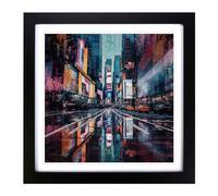 Times Square Glitch Art Framed Print | 18x18 Inch Black Framed Wall Art | Ready to Hang | Eclectic Historical Picture | Living Room Bedroom Lounge Office