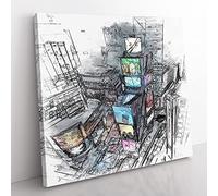 Times Square in New York City in Abstract Modern Canvas Wall Art Print Ready to Hang, Framed Picture for Living Room Bedroom Home Office Décor, 50x50 cm (20x20 Inch)