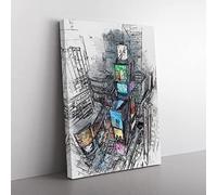Times Square In New York City In Abstract Modern Canvas Wall Art Print Ready to Hang, Framed Picture for Living Room Bedroom Home Office Décor, 50x35 cm (20x14 Inch)