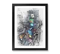 Times Square In New York City In Abstract Modern Framed Wall Art Print, Ready to Hang Picture for Living Room Bedroom Home Office Décor, Black A3 (34 x 46 cm)