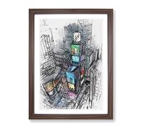 Times Square In New York City In Abstract Modern Framed Wall Art Print, Ready to Hang Picture for Living Room Bedroom Home Office Décor, Walnut A3 (34 x 46 cm)