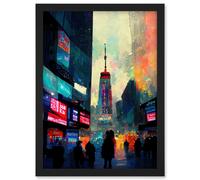 Times Square New York Neon Street Artwork Framed Wall Art Print A4 Artery8 Black One Size