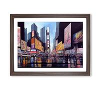Times Square New York Watercolour Vol.1 Framed Print | A3 Walnut Framed Wall Art | Ready to Hang | Modern Historical Picture | Living Room Bedroom Lounge Office
