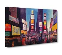 Times Square New York Watercolour Vol.2 Canvas Print | Gallery Wrapped 30mm Frame Wall Art | 30x20 inches | Ready to Hang | Contemporary Picture | Living Room Bedroom Lounge Office
