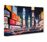 Times Square New York Watercolour Vol.4 Canvas Print | Gallery Wrapped 30mm Frame Wall Art | 30x20 inches | Ready to Hang | Contemporary Picture | Living Room Bedroom Lounge Office