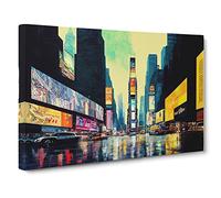 Times Square New York Watercolour Vol.5 Canvas Print | Gallery Wrapped 30mm Frame Wall Art | 30x20 inches | Ready to Hang | Contemporary Picture | Living Room Bedroom Lounge Office