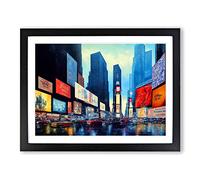 Times Square New York Watercolour Vol.6 Framed Print | A4 Black Framed Wall Art | Ready to Hang | Modern Historical Picture | Living Room Bedroom Lounge Office