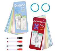 Times Tables Flash Cards, Multiplication Tables for Kids, 15 Pcs Times Tables and 15 Pcs Division Table with 4 Dry Erase Pens 4 Rings, Educational Number Flash Cards for 1st to 3rd Grades