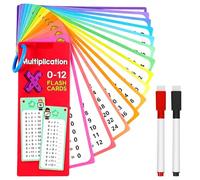 Times Tables Multiplication Flash Cards - 0-12 Multiplication Times Table, Dry Erase Boards Cards and 2 Erasable Pens for Kids, Students, Classroom and Home (Multiplication)