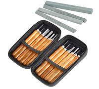 TIMESETL 17Pack Small Wood Carving Set, 12pcs Wood Carving Tools SK2 Carbon Steel + 4pcs Whetstone + 1pcs Storage Case for Beginners DIY Woodworking Sculpting Whittling with Safety Cap