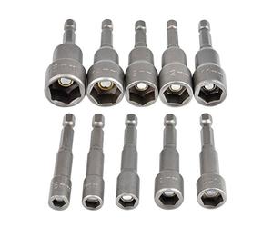 TIMESETL 6-15mm Magnetic Nut Setter Driver Drill Bit Set 1/4 inch Hex Shank Quick Change Metric Nut Driver Set - 10pcs