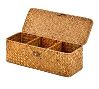 TIMESETL Storage Baskets for Shelves,Seaweed Weaving with lid,3 Spacers Handmade Woven Storage Boxes,Natural Decorations Straw Basket for Cosmetic Organiser, Desktop, Coffee Table