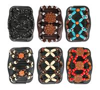 TIMESETL Wooden Hair Comb, 6 pcs Magic Wood Beads Double Comb Clip, Stretchy Hair Accessories for Women and Girls, Multicolored