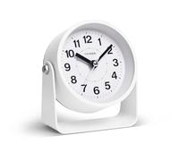 TIMESS Analog Alarm Clock, Silent Non-Ticking Quartz Movement, Battery-Operated with Snooze & On-Demand Light, Easy to Set Gentle Wake Bedside Desk Clock, Ideal for Home, Travel, Office (White)