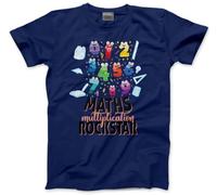 Timestable Rockstar Tshirt - Maths Number Day School Top Adults, Teens and Kids T-Shirt Tee with Blue Symbols Numbers Mathematics Unisex T Shirt - 5-6 Years Navy