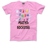 Timestable Rockstar Tshirt - Maths Number Day School Top Adults, Teens and Kids T-Shirt Tee with Blue Symbols Numbers Mathematics Unisex T Shirt - 5-6 Years Pink