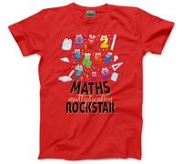 Timestable Rockstar Tshirt - Maths Number Day School Top Adults, Teens and Kids T-Shirt Tee with Blue Symbols Numbers Mathematics Unisex T Shirt - 12-13 Years Red