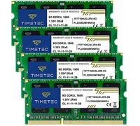 Timetec 32GB KIT(4x8GB) DDR3L / DDR3 1600MHz (DDR3L-1600) PC3L-12800 / PC3-12800 Non-ECC Unbuffered 1.35V/1.5V CL11 2Rx8 Dual Rank 204 Pin SODIMM Laptop Notebook PC Computer Memory RAM Module Upgrade