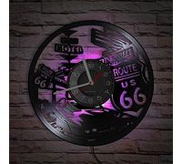 Timethink 12 Inch Route 66 Detour Sign LED Wall Clock with 7 Luminous Modes, Silent Quartz Non Ticking Vintage Route Devil Us Highway Road Trip Vinyl Record Wall Clock Watch for Hiking Adventure Gift