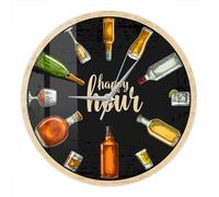 Timethink 12 Inch Wine Wall Clock, Happy Hour Wine Time Wine Booze Beer Wall Clock Silent Non Ticking Quartz Clock Wall Watch for Man Cave Pub Bar Restaurant Wine Drinker Alcohol Gifts Winery Art