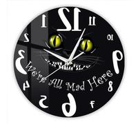 Timethink 12 Inch Wonderland Cheshire Cat Reverse Clock, Counterclockwise Wall Clock Silent Quartz Non Ticking Battery Operated We're All Mad Here Backwards Running Wall Art Clock Watch for Bedroom