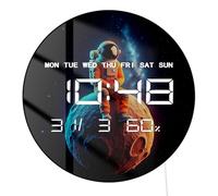 Timethink 12'' Space Decor Digital Wall Clock with LED Display, Astronaut Moon Kids Electric Wall Clock Auto-Brightness, Date, Temperature, 12/24hr Format for Outer Space Themed Bedroom Nursery Decor