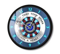 Timethink 12'' Superhero Metal Frame Round Wall Clock Slient Non-Ticking Quartz Battery Operated, Has A Heart Arc Reactor Black Modern Hanging Wall Clock Proof That Tony Stark Movie Decor Wall Art